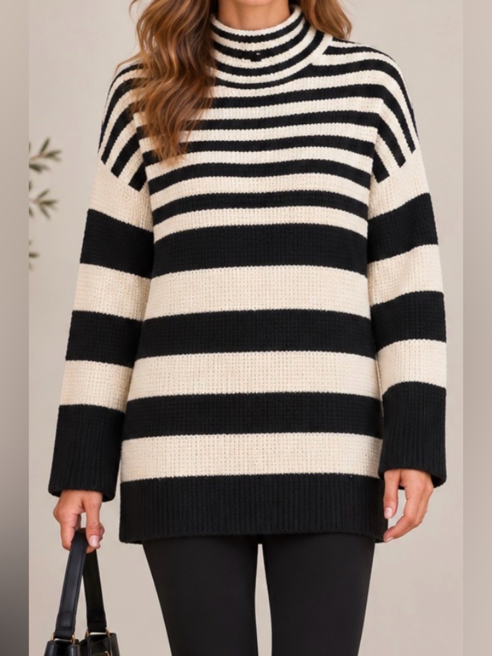 NWOT! Cyrus Striped Mockneck Sweater Tunic, SMALL, BLACK/CREAM